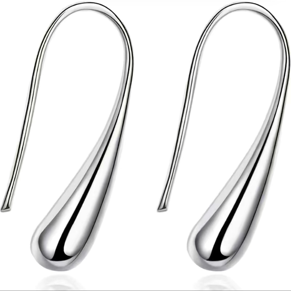 NWT 💧 1” STAMPED .925 STERLING SILVER WATER DROPLET TEAR DROP PIERCED EARRINGS - Picture 7 of 12